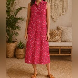 Ann Taylor Linen Blend Sleeveless Shirtdress in Red Floral